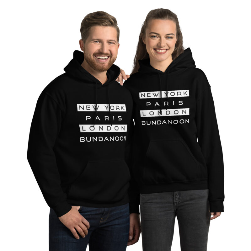 New York, Paris, London, Bundanoon Unisex Hoodie - Image 2