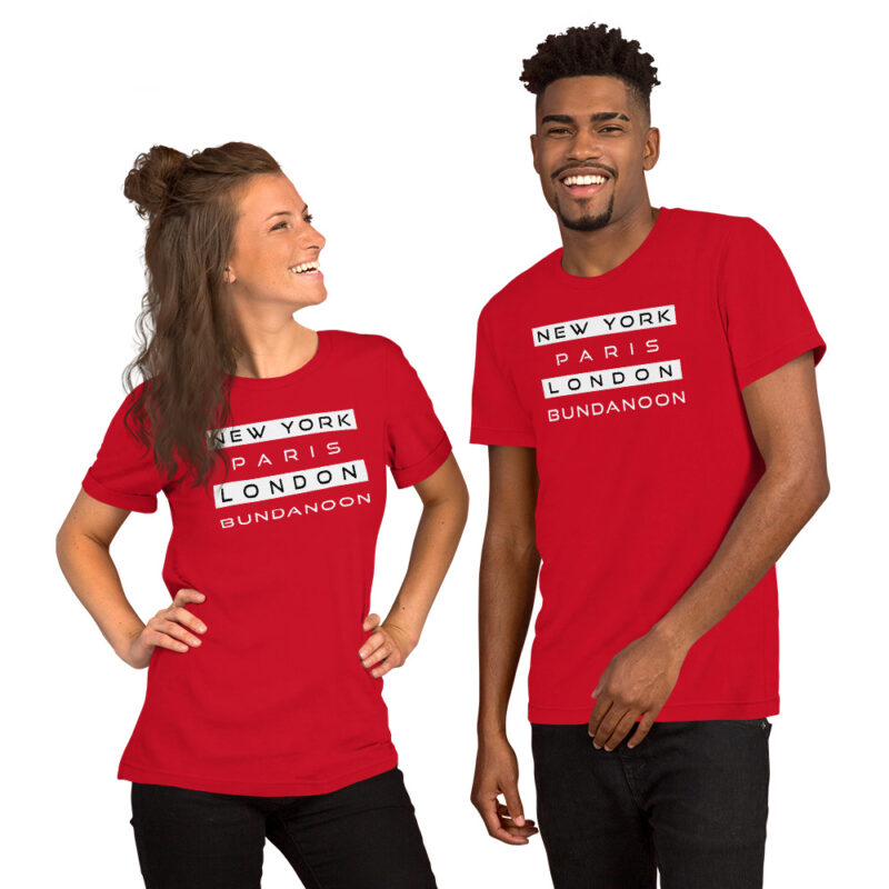 New York, Paris, London, Bundanoon Unisex T-Shirt - Image 4